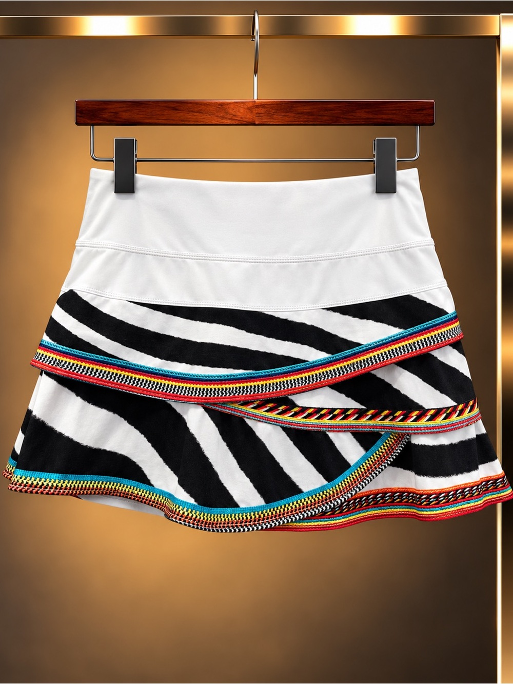 Lucky in Love Scallop Layered Tennis Skort Zebra Print Multicolor Trim XS